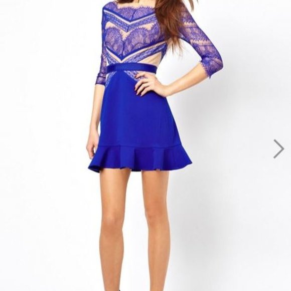 ASOS blue lace mini mermaid Cocktail Ribbon Dress - Picture 3 of 3